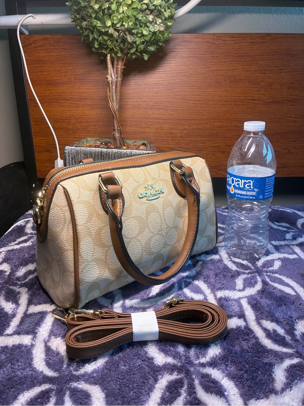 Coach Signature Dome Satchel in Tan and Brown with Gold Hardware
